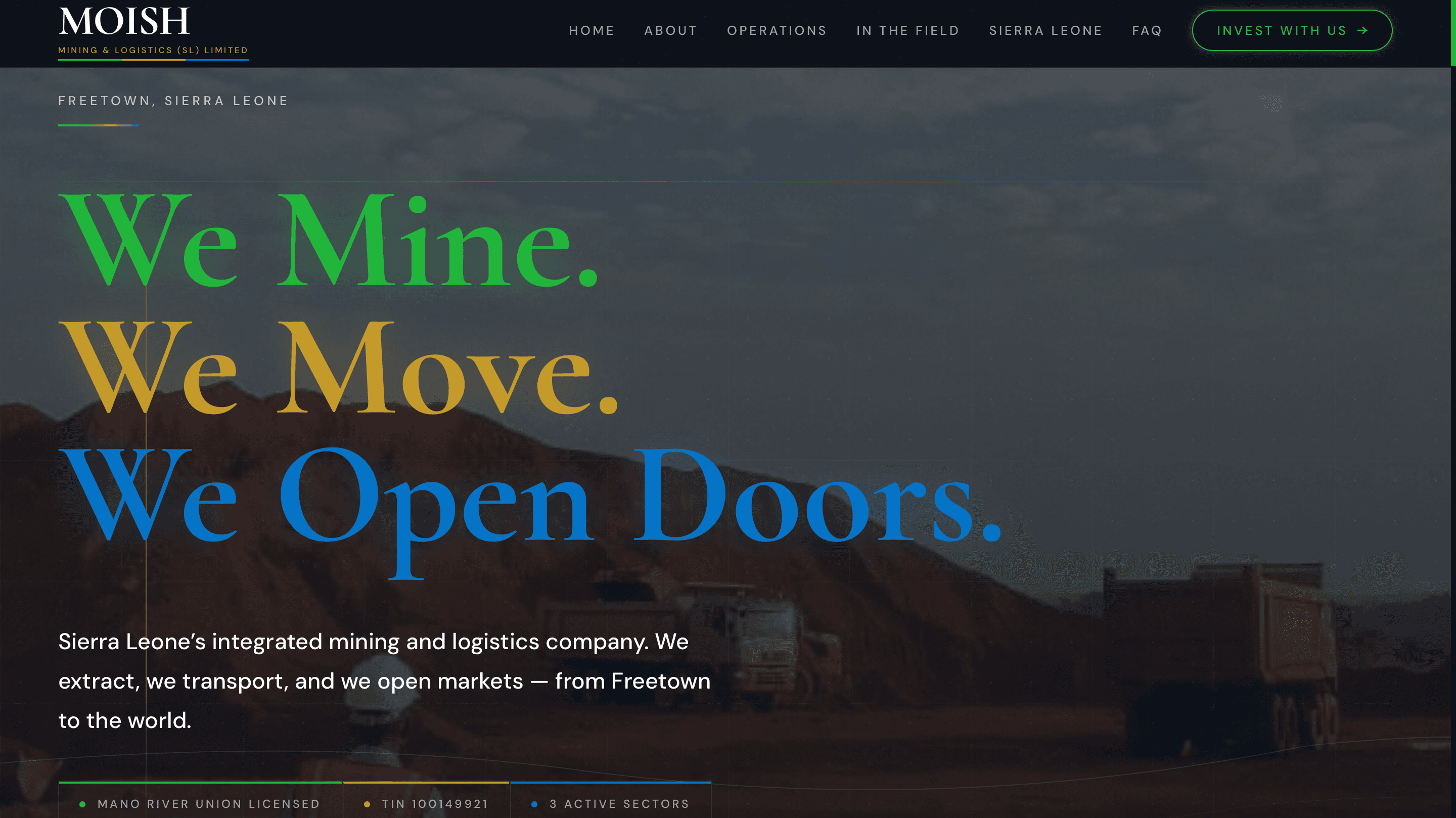 Moish Mining & Logistics website